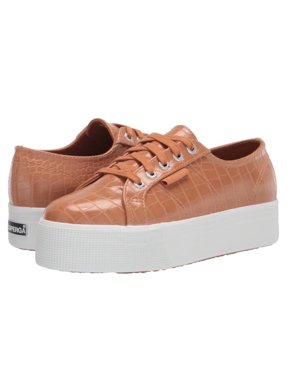 Superga Faux Crocodile Platform Sneakers in Tan Croc Size 39 1/2 (8 1/2)
